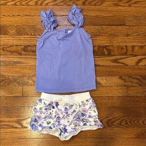 Janie and Jack Lavender Top with terry Floral Shorts